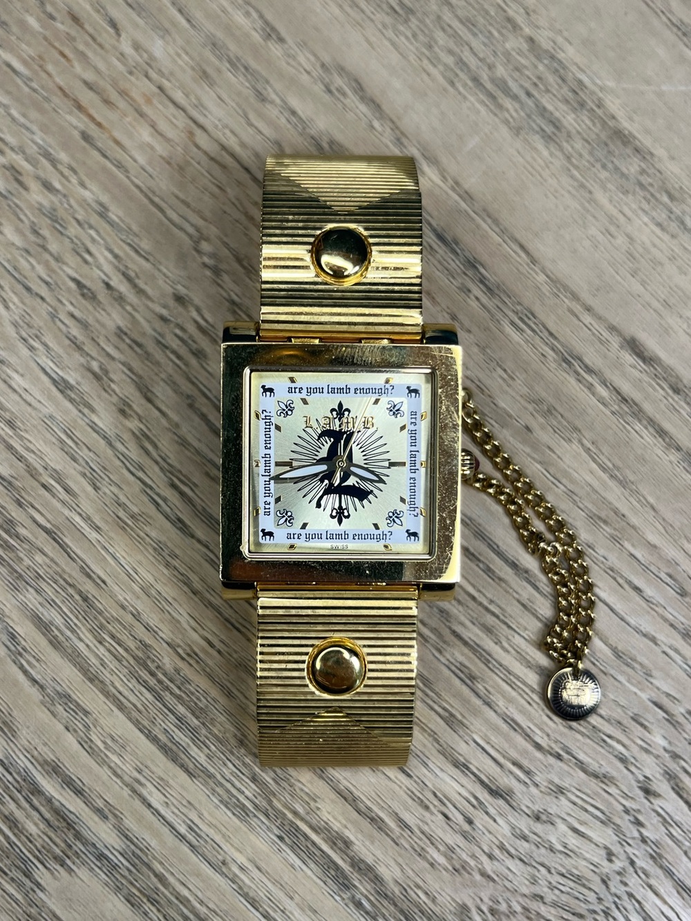 L.A.M.B. Vintage Y2K Gold Tone Watch Gwen Stefani Square Face Swiss Movement - Picture 2 of 5